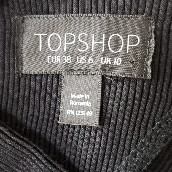 Topshop Black Ribbed Knit W/Open Back Bow Tie Midi Cocktail Dress Size US 6 - Picture 10 of 13